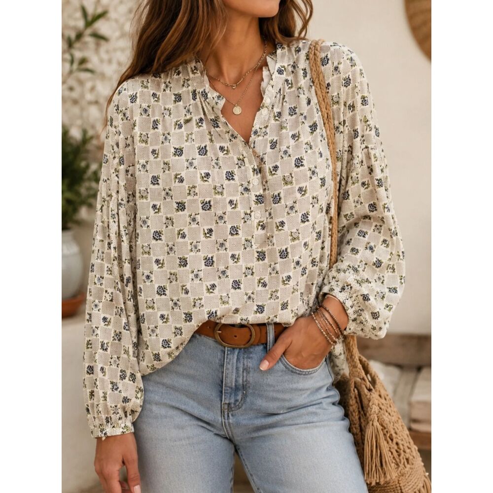 Universal Thread Floral Blouse Medium Cottagecore Long Sleeve Button Top